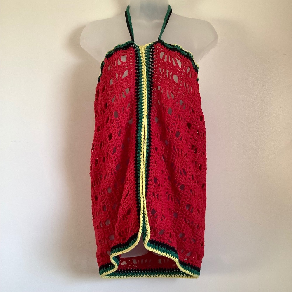 Handmade Crochet Rasta Halter Cover Up Red Green Yellow Swim‎ Cover Up Small